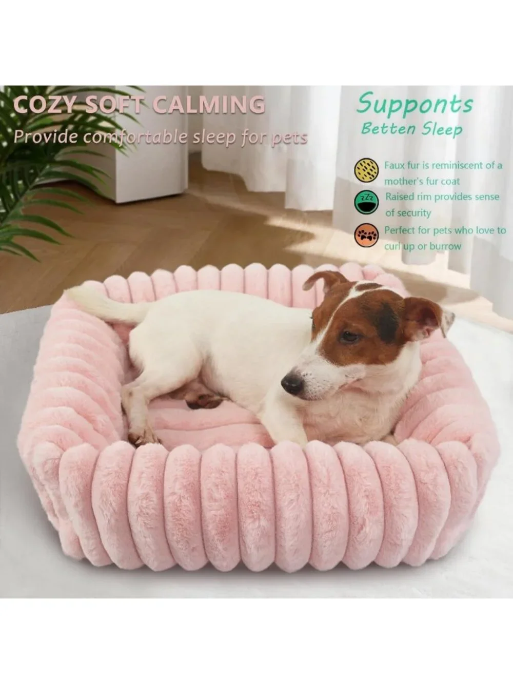 Cozy Washable Small Dog & Cat Bed - Orthopedic Pink Rectangle Pet Cuddler